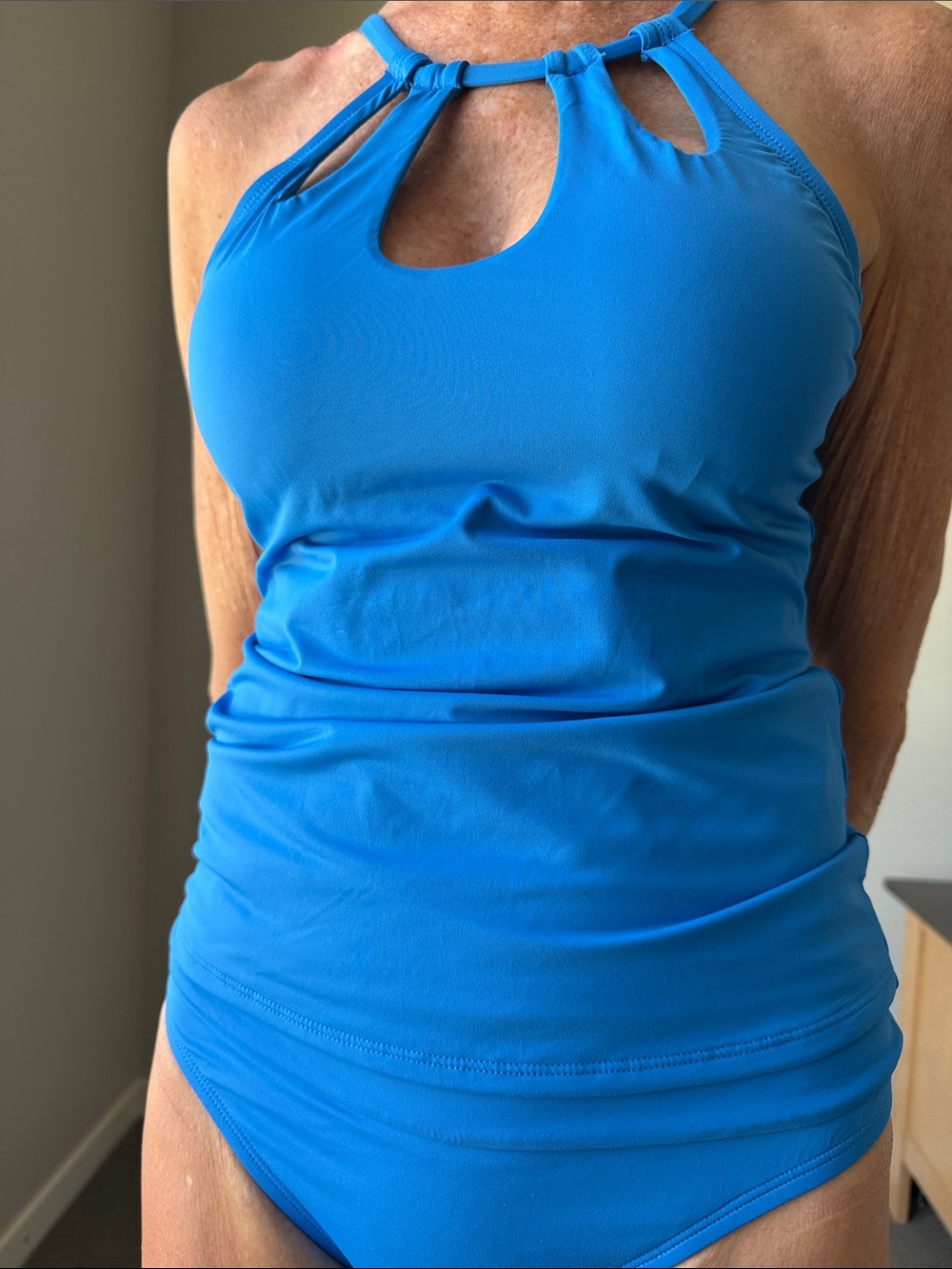 Blue Keyhole Tankini Top and Brief Swim Set